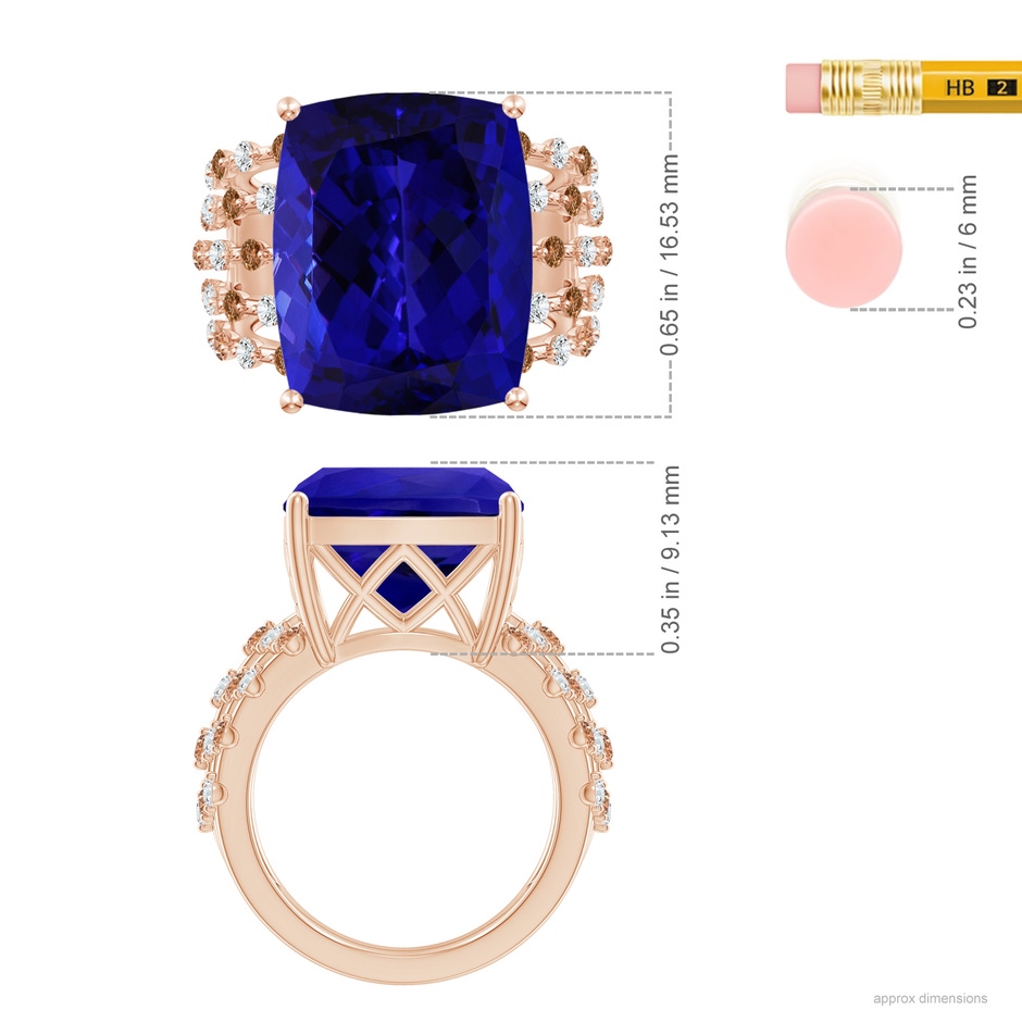 16.50x11.64x8.75mm AAAA GIA Certified Rectangular Cushion Tanzanite Solitaire Ring in 18K Rose Gold ruler