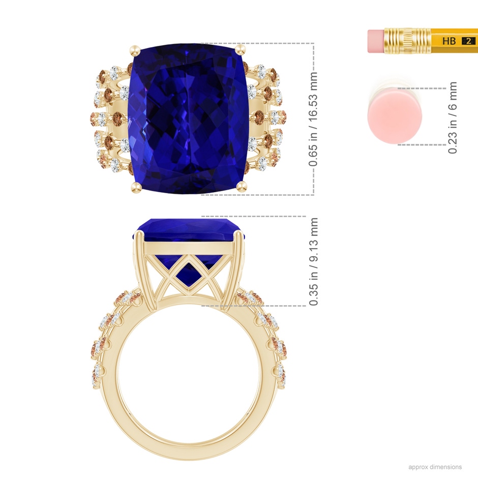 16.50x11.64x8.75mm AAAA GIA Certified Rectangular Cushion Tanzanite Solitaire Ring in Yellow Gold ruler