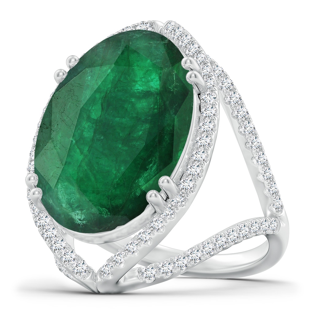 20.38x14.37x8.76mm A GIA Certified Oval Emerald Split Shank Halo Ring in 18K White Gold 