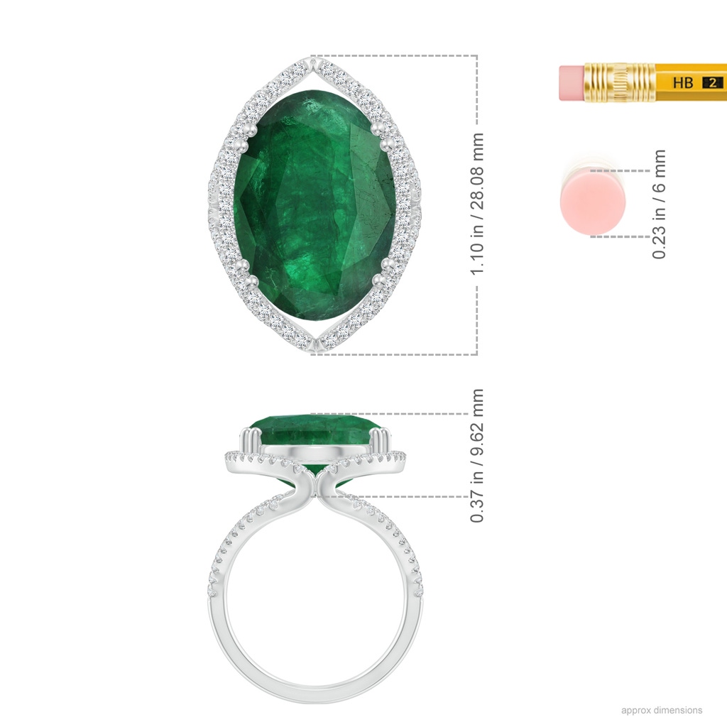 20.38x14.37x8.76mm A GIA Certified Oval Emerald Split Shank Halo Ring in 18K White Gold ruler