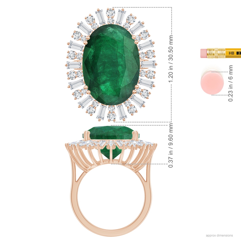 20.38x14.37x8.76mm A GIA Certified Oval Emerald Split Shank Ring With Diamond Halo in Rose Gold ruler