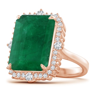 16.92x12.42x10.75mm A Art Deco-Inspired GIA Certified Emerald-Cut Emerald Halo Ring in 18K Rose Gold