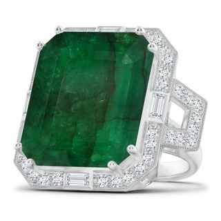 21.24x18.27x12.26mm A Art Deco-Inspired GIA Certified Emerald-Cut Emerald Ring With Halo in 18K White Gold
