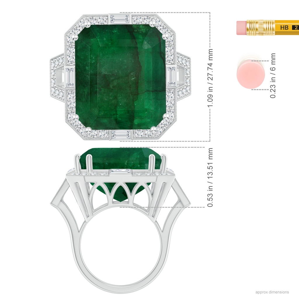 21.24x18.27x12.26mm A Art Deco-Inspired GIA Certified Emerald-Cut Emerald Ring With Halo in 18K White Gold ruler