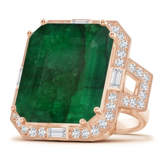 21.24x18.27x12.26mm A Art Deco-Inspired GIA Certified Emerald-Cut Emerald Ring With Halo in 9K Rose Gold