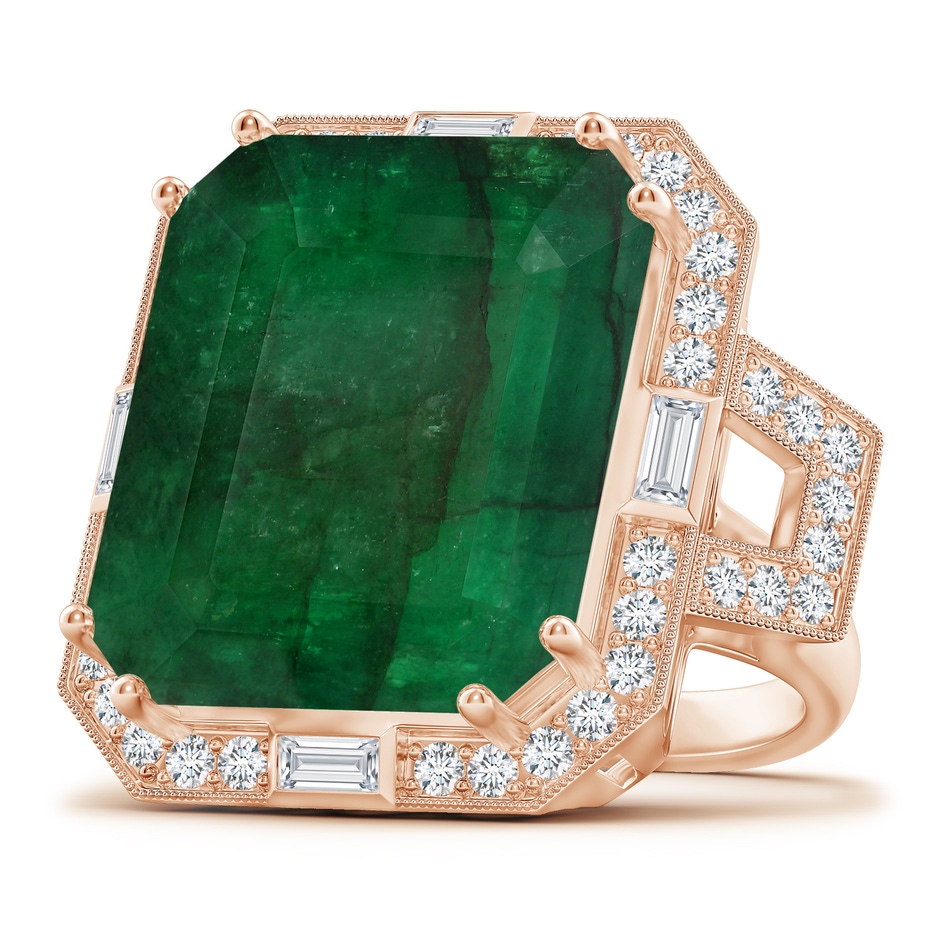 21.24x18.27x12.26mm A Art Deco-Inspired GIA Certified Emerald-Cut Emerald Ring With Halo in Rose Gold 