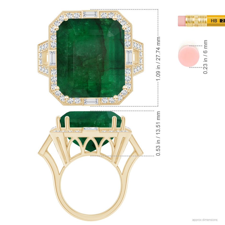 21.24x18.27x12.26mm A Art Deco-Inspired GIA Certified Emerald-Cut Emerald Ring With Halo in Yellow Gold ruler