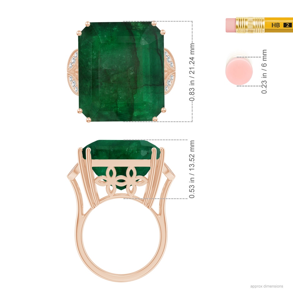 21.24x18.27x12.26mm A Vintage-Inspired GIA Certified Emerald-Cut Emerald Solitaire Ring in Rose Gold ruler