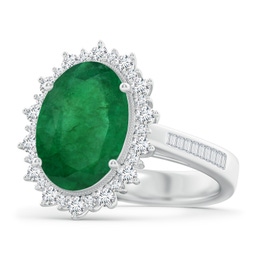 East West Emerald-Cut Emerald Solitaire Ring with Diamond Accents | Angara