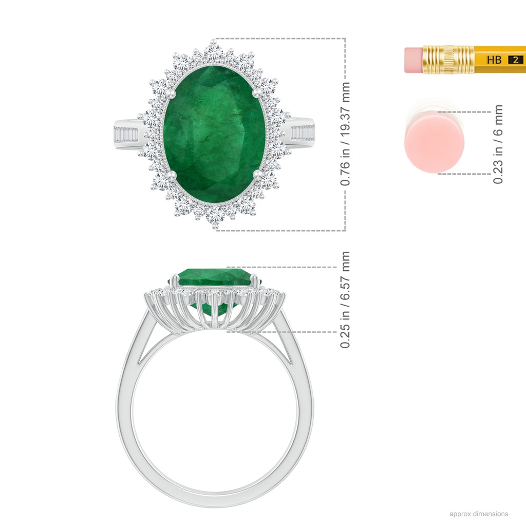 13.16x9.69x5.86mm AA Classic GIA Certified Oval Emerald Ring With Diamond Halo in 18K White Gold ruler