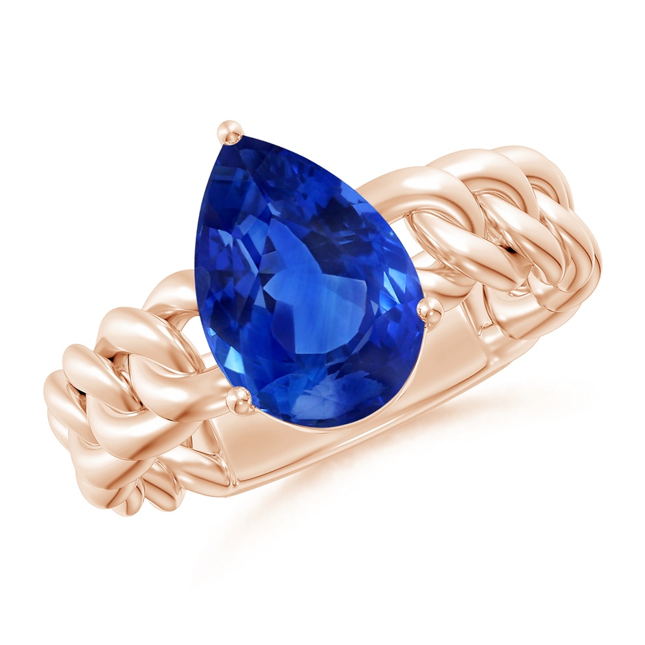 11.29x7.73x6.17mm AAA Classic GIA Certified Pear-Shaped Blue Sapphire Chain Solitaire Ring in 18K Rose Gold 