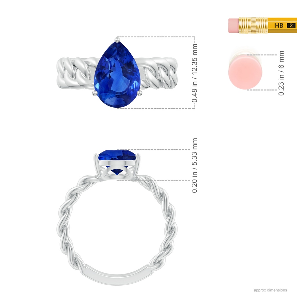 11.29x7.73x6.17mm AAA Classic GIA Certified Pear-Shaped Blue Sapphire Chain Solitaire Ring in White Gold ruler
