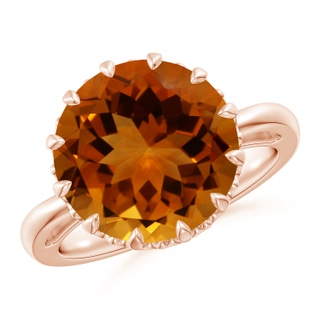 12.12x12.09x8.03mm AAA Vintage-Inspired GIA Certified Round Citrine Crown Solitaire Ring in 18K Rose Gold