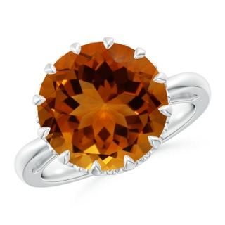 12.12x12.09x8.03mm AAA Vintage-Inspired GIA Certified Round Citrine Crown Solitaire Ring in 9K White Gold