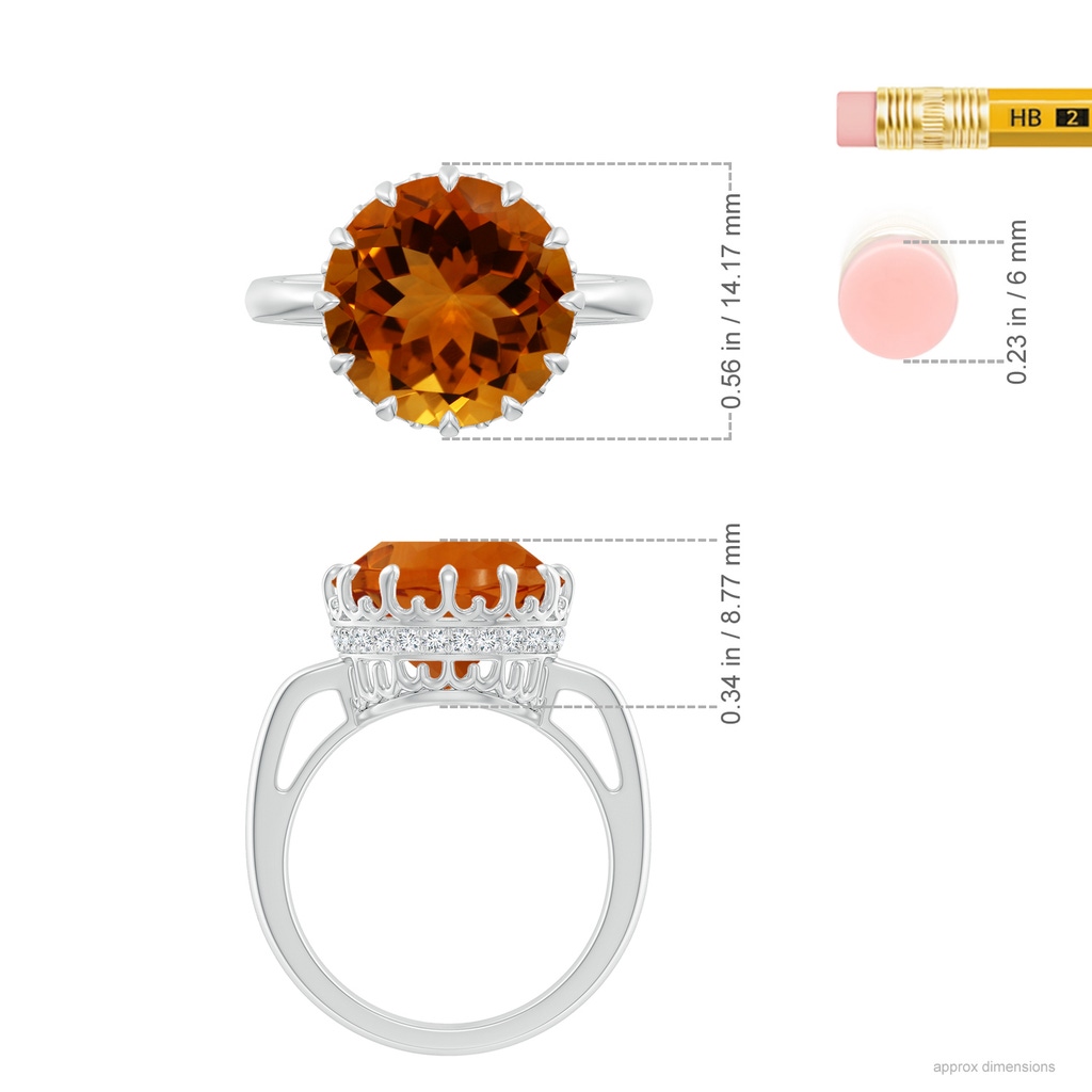 12.12x12.09x8.03mm AAA Vintage-Inspired GIA Certified Round Citrine Crown Solitaire Ring in White Gold ruler