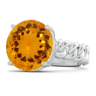 13.99-14.06x8.60mm AA GIA Certified Round Citrine Cuban Chain Solitaire Ring in 18K White Gold