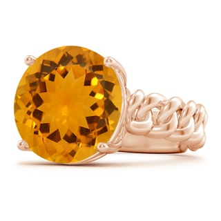13.99-14.06x8.60mm AA GIA Certified Round Citrine Cuban Chain Solitaire Ring in Rose Gold