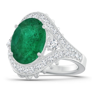 13.67x10.41x6.54mm A Vintage-Inspired GIA Certified Oval Emerald Cage Style Ring With Halo in 18K White Gold