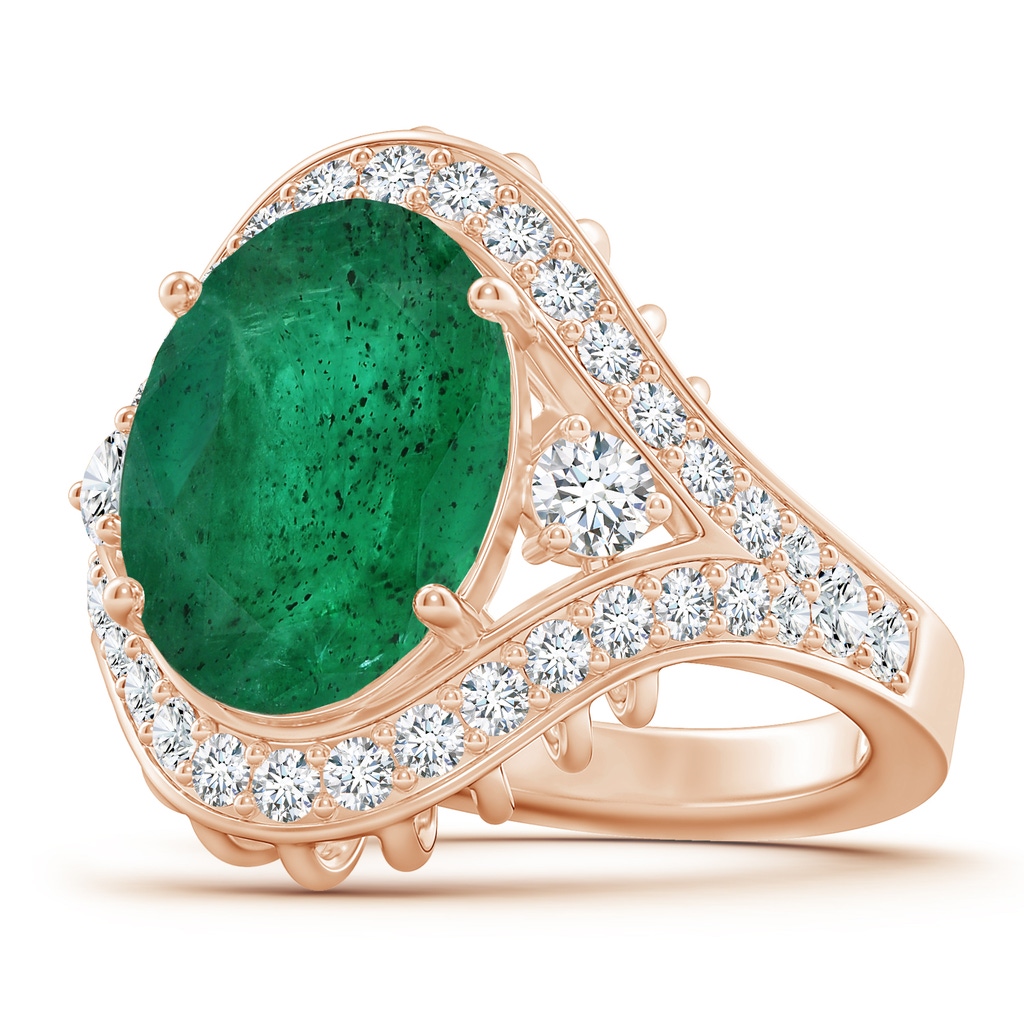 13.67x10.41x6.54mm A Vintage-Inspired GIA Certified Oval Emerald Cage Style Ring With Halo in Rose Gold 