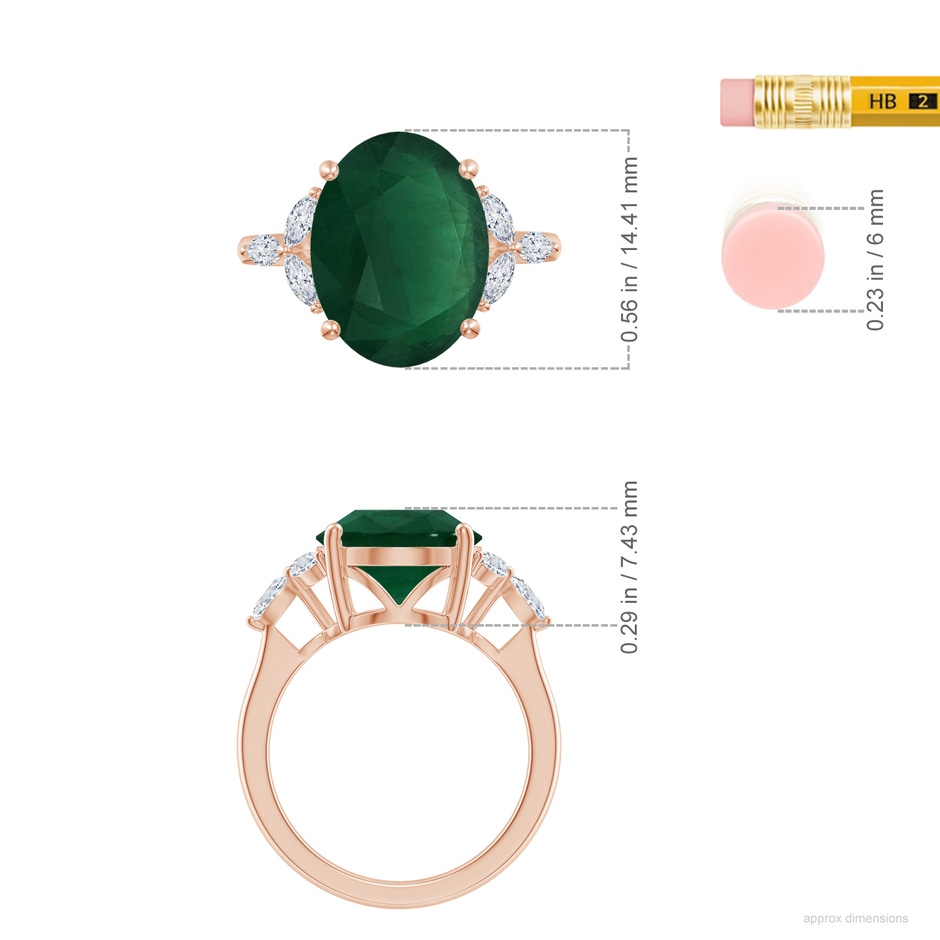 14.34x10.52x5.34mm AA Classic GIA Certified Oval Emerald Solitaire Ring with Side Diamonds in 18K Rose Gold ruler