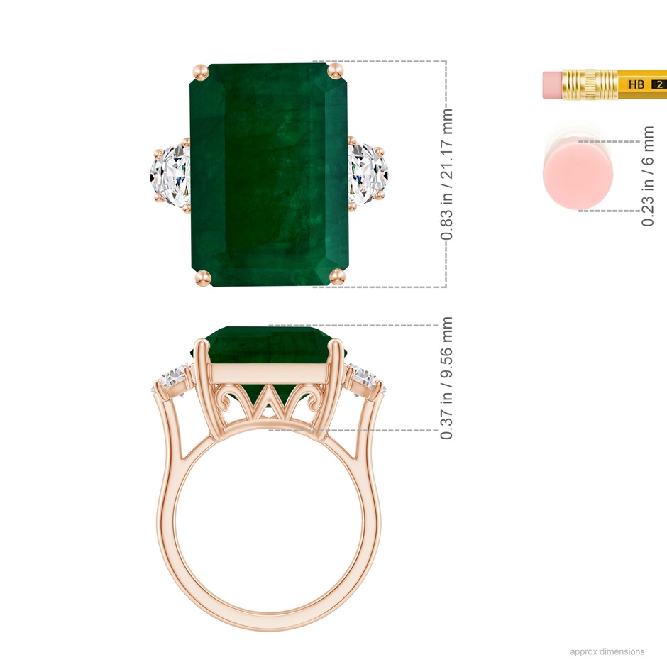 19.99x14.18x9.40mm A Art Deco-Inspired GIA Certified Emerald-Cut Emerald Solitaire Ring with Diamonds in Rose Gold ruler