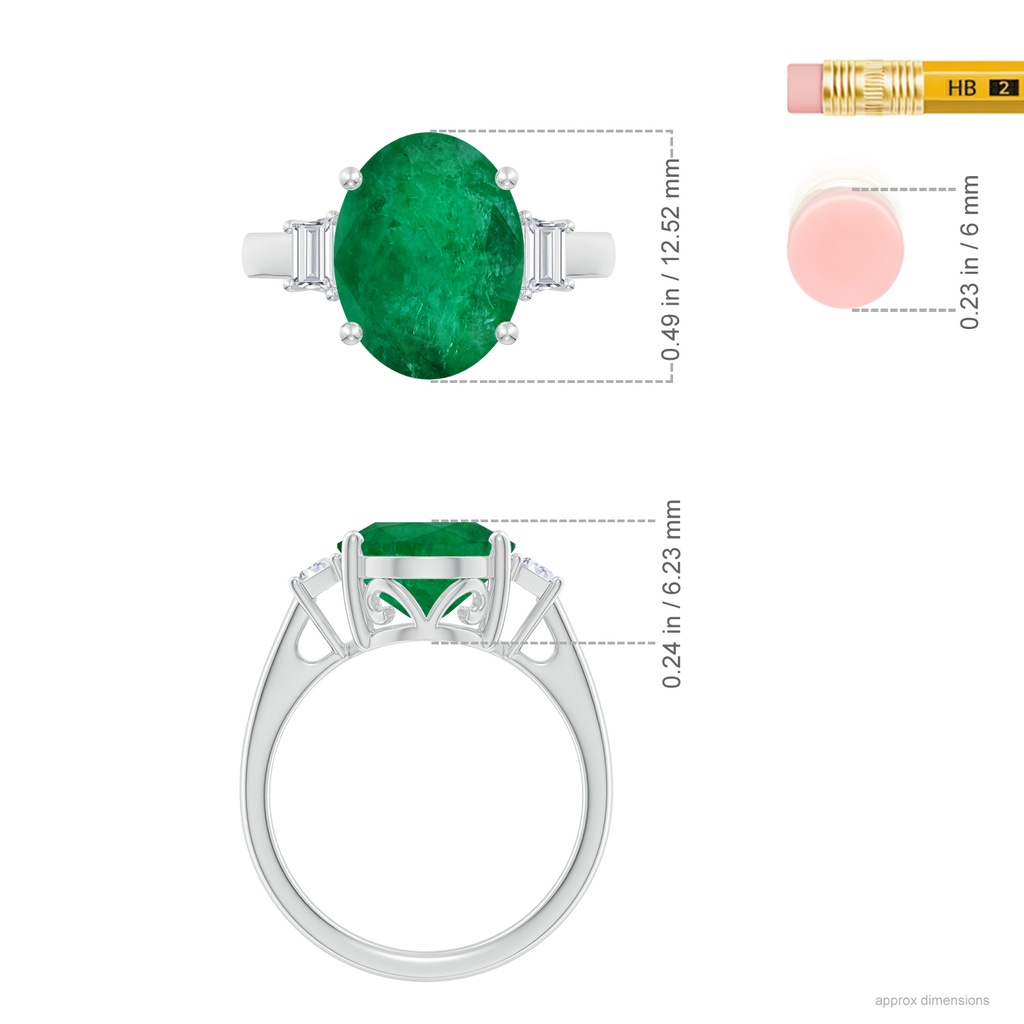 12.52x9.64x5.39mm A Classic GIA Certified Oval Emerald Solitaire Ring With Fancy Diamonds in 18K White Gold ruler
