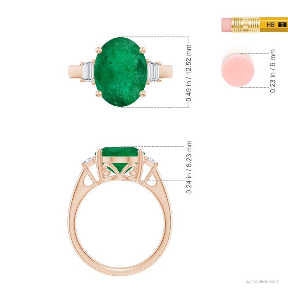 12.52x9.64x5.39mm A Classic GIA Certified Oval Emerald Solitaire Ring With Fancy Diamonds in 9K Rose Gold ruler