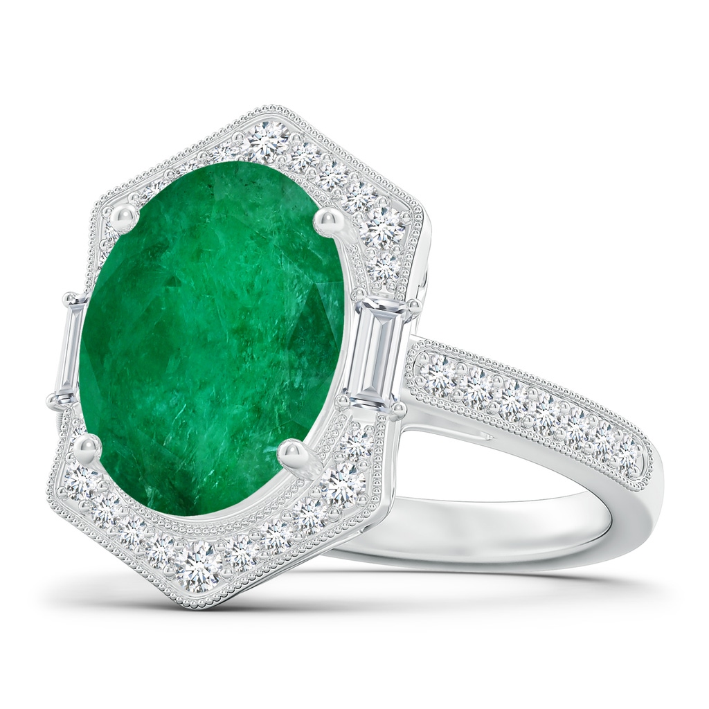 12.52x9.64x5.39mm A Vintage-Inspired GIA Certified Oval Emerald Halo Ring in 18K White Gold