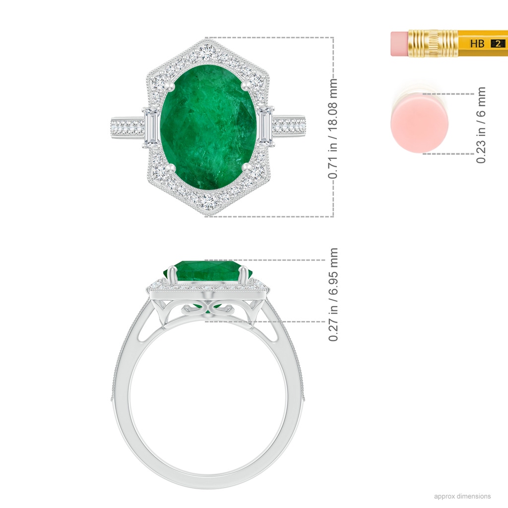 12.52x9.64x5.39mm A Vintage-Inspired GIA Certified Oval Emerald Halo Ring in 18K White Gold ruler