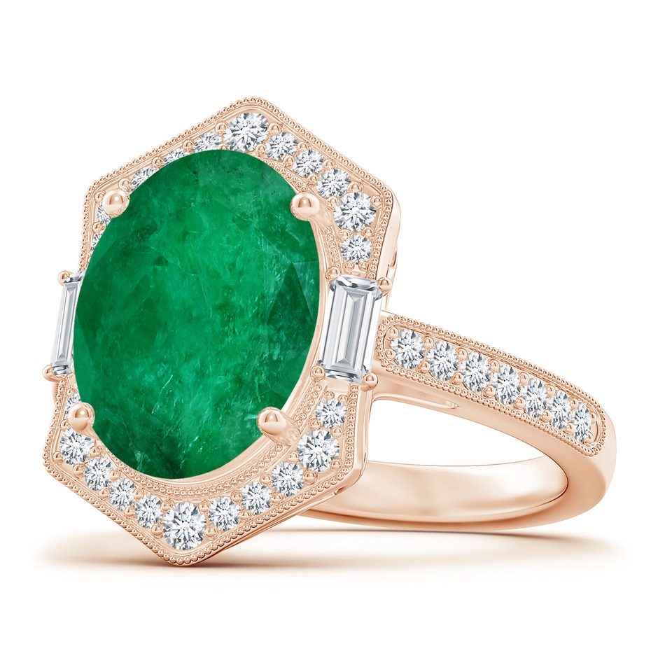 12.52x9.64x5.39mm A Vintage-Inspired GIA Certified Oval Emerald Halo Ring in Rose Gold 