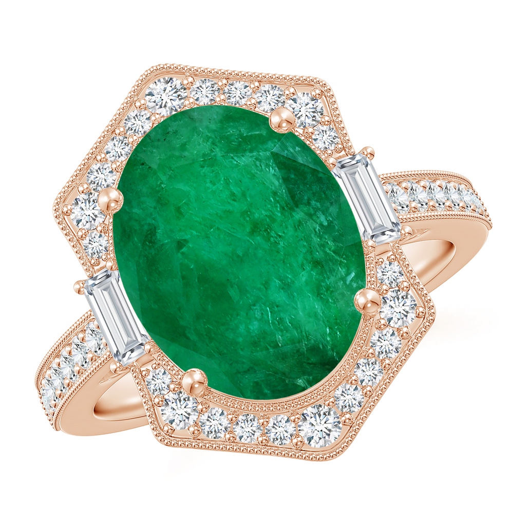 12.52x9.64x5.39mm A Vintage-Inspired GIA Certified Oval Emerald Halo Ring in Rose Gold Side 199
