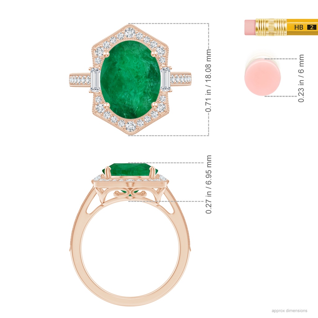 12.52x9.64x5.39mm A Vintage-Inspired GIA Certified Oval Emerald Halo Ring in Rose Gold ruler
