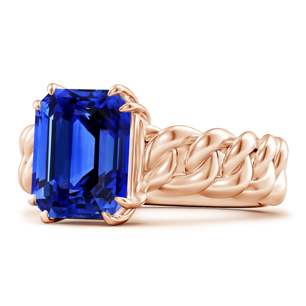 10.03x8.17x6.77mm AAA GIA Certified Octagonal Blue Sapphire Cuban Chain Solitaire Ring in Rose Gold