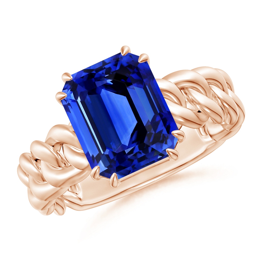 10.03x8.17x6.77mm AAA GIA Certified Octagonal Blue Sapphire Cuban Chain Solitaire Ring in Rose Gold - side 199