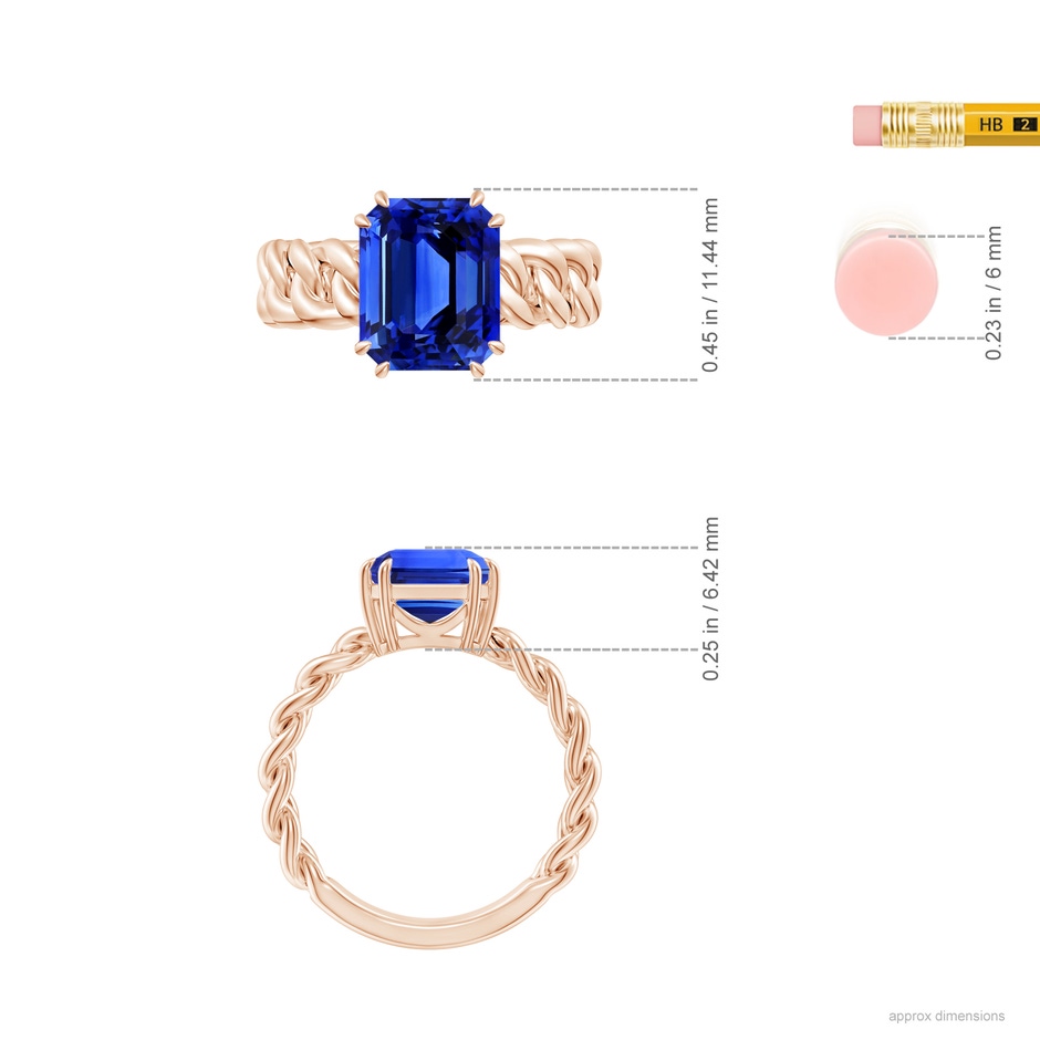 10.03x8.17x6.77mm AAA GIA Certified Octagonal Blue Sapphire Cuban Chain Solitaire Ring in Rose Gold ruler