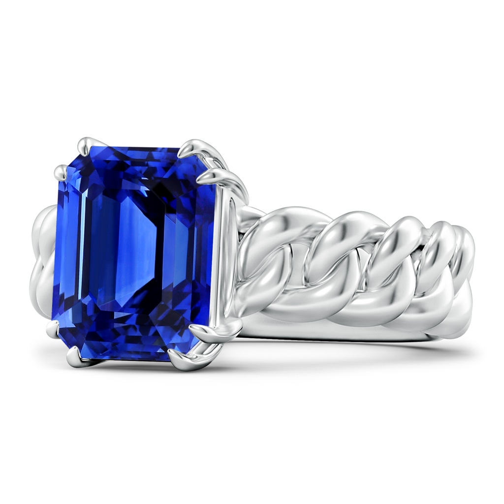 10.03x8.17x6.77mm AAA GIA Certified Octagonal Blue Sapphire Cuban Chain Solitaire Ring in White Gold