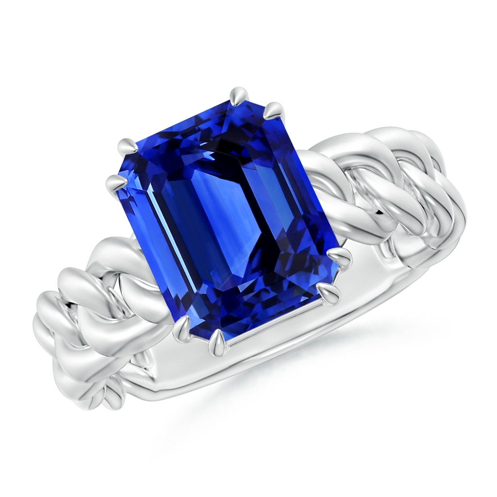 10.03x8.17x6.77mm AAA GIA Certified Octagonal Blue Sapphire Cuban Chain Solitaire Ring in White Gold - side 199