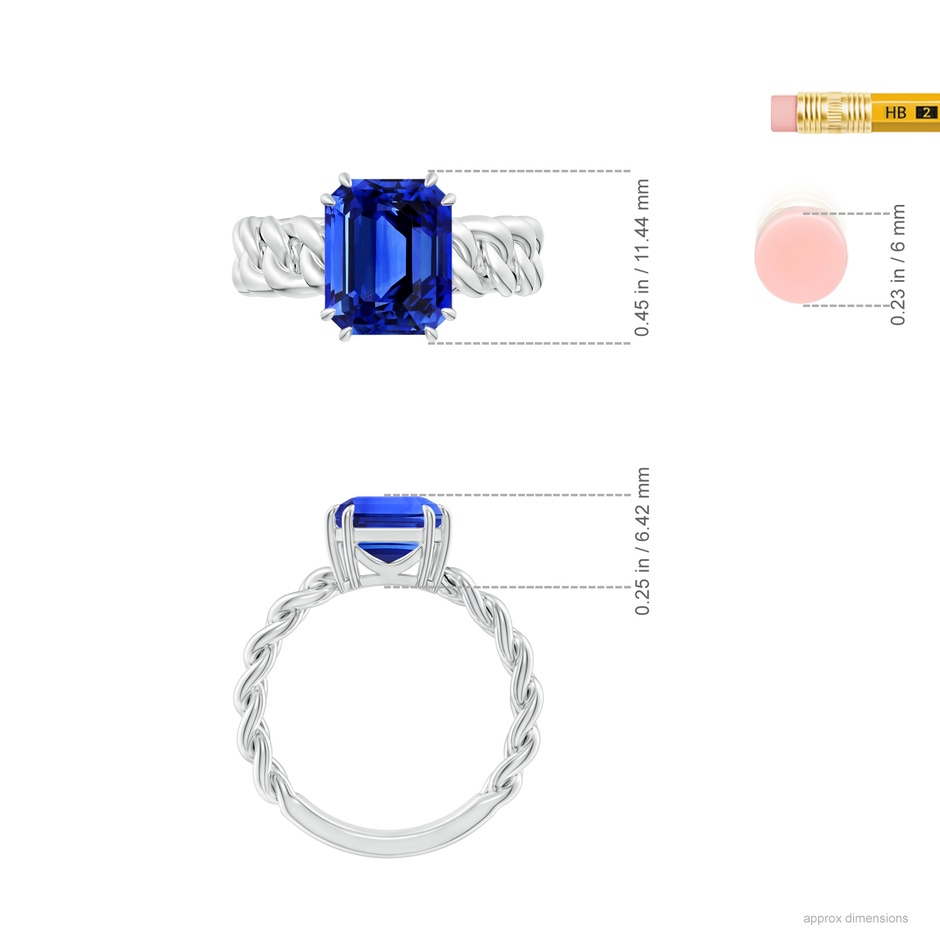 10.03x8.17x6.77mm AAA GIA Certified Octagonal Blue Sapphire Cuban Chain Solitaire Ring in White Gold ruler