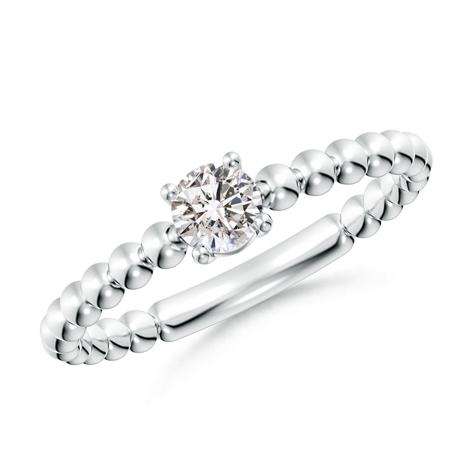 4.1mm IJI1I2 Round Diamond Solitaire Beaded Shank Ring in White Gold 