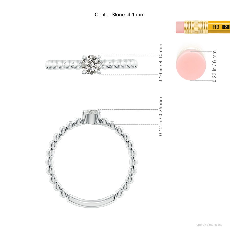 4.1mm KI3 Round Diamond Solitaire Beaded Shank Ring in P950 Platinum ruler