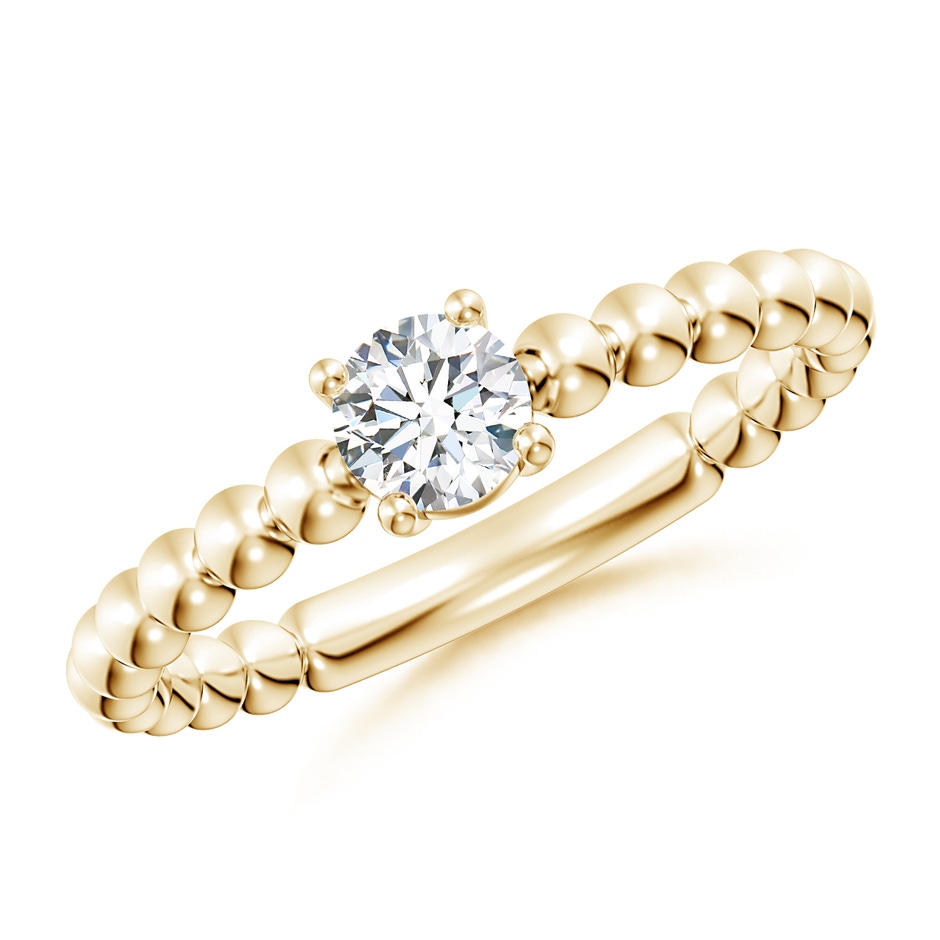4.5mm GVS2 Round Diamond Solitaire Beaded Shank Ring in Yellow Gold 