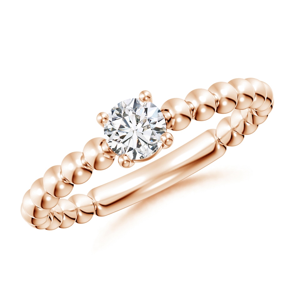 4.5mm HSI2 Round Diamond Solitaire Beaded Shank Ring in Rose Gold 