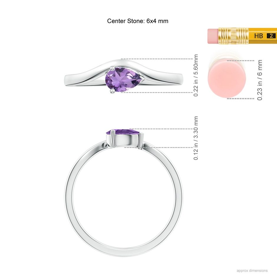 6x4mm A East-West Pear Amethyst Wave Shank Solitaire Ring in White Gold ruler