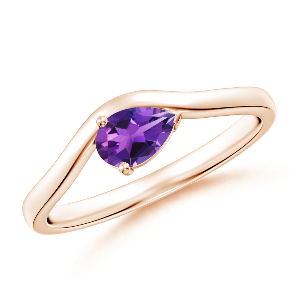 6x4mm AAAA East-West Pear Amethyst Wave Shank Solitaire Ring in Rose Gold