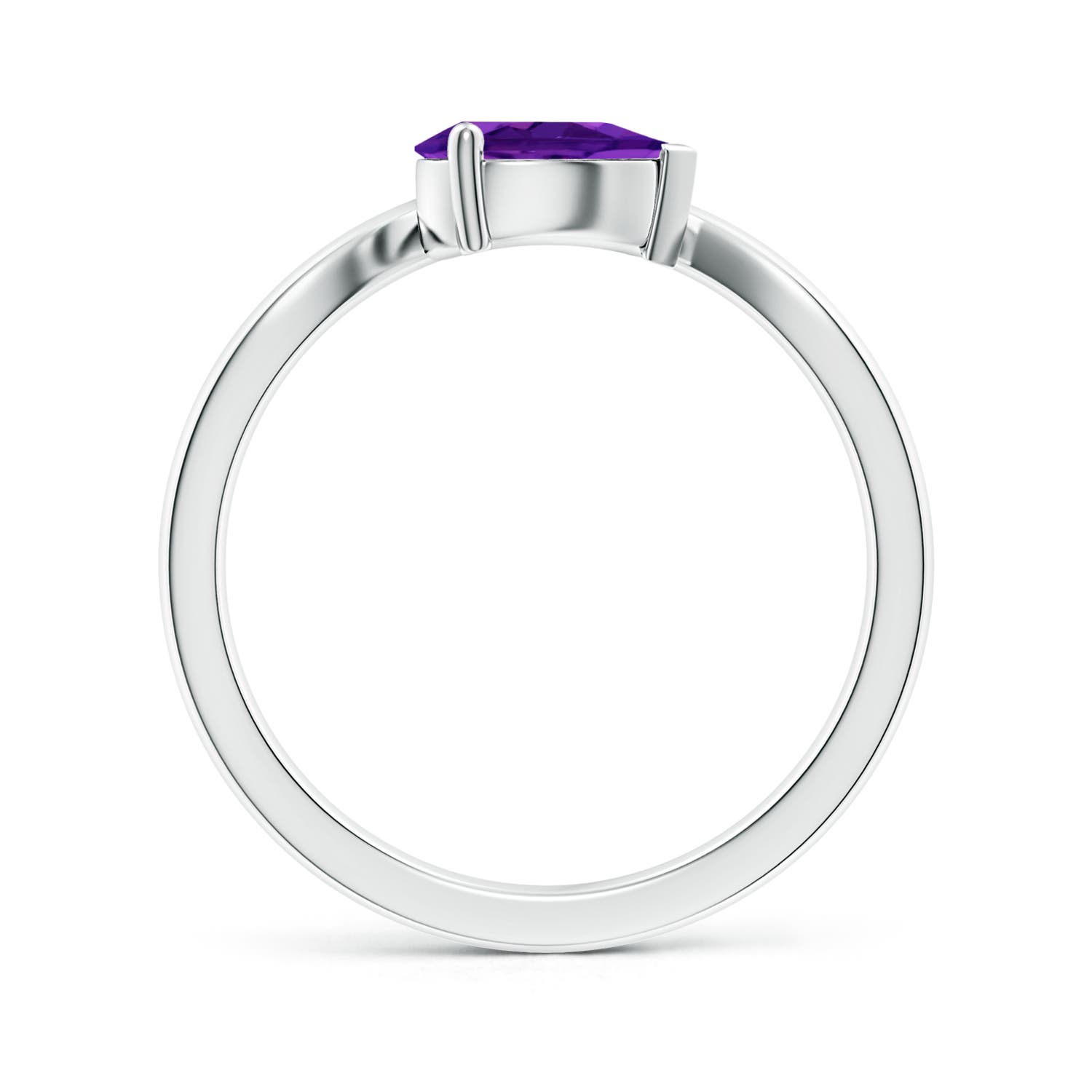 7x5mm AAAA East-West Pear Amethyst Wave Shank Solitaire Ring in White Gold - side 2