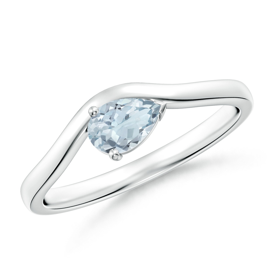 6x4mm A East-West Pear Aquamarine Wave Shank Solitaire Ring in White Gold 