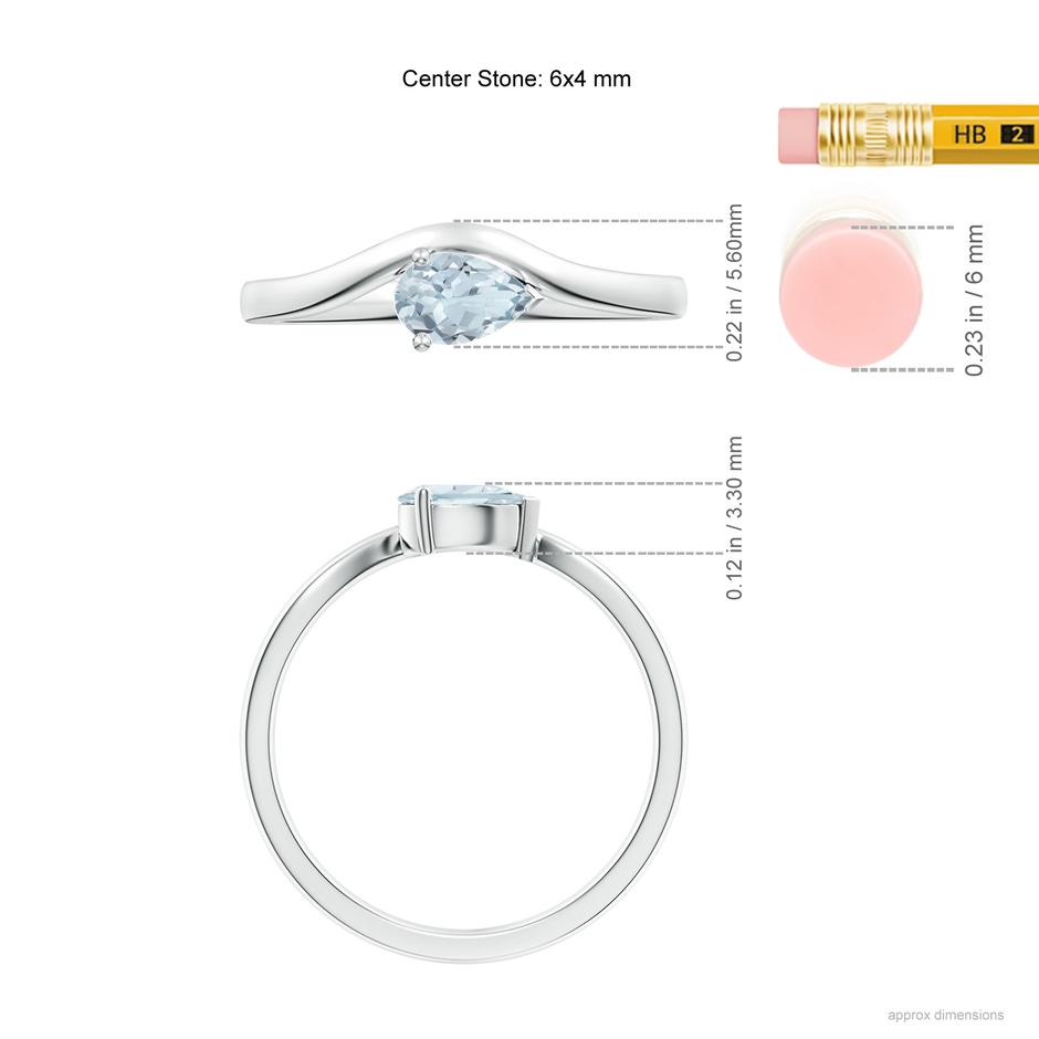 6x4mm A East-West Pear Aquamarine Wave Shank Solitaire Ring in White Gold ruler