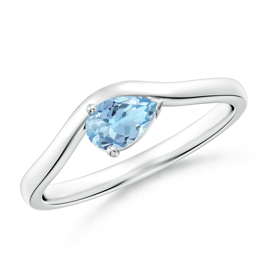 6x4mm AAA East-West Pear Aquamarine Wave Shank Solitaire Ring in White Gold 