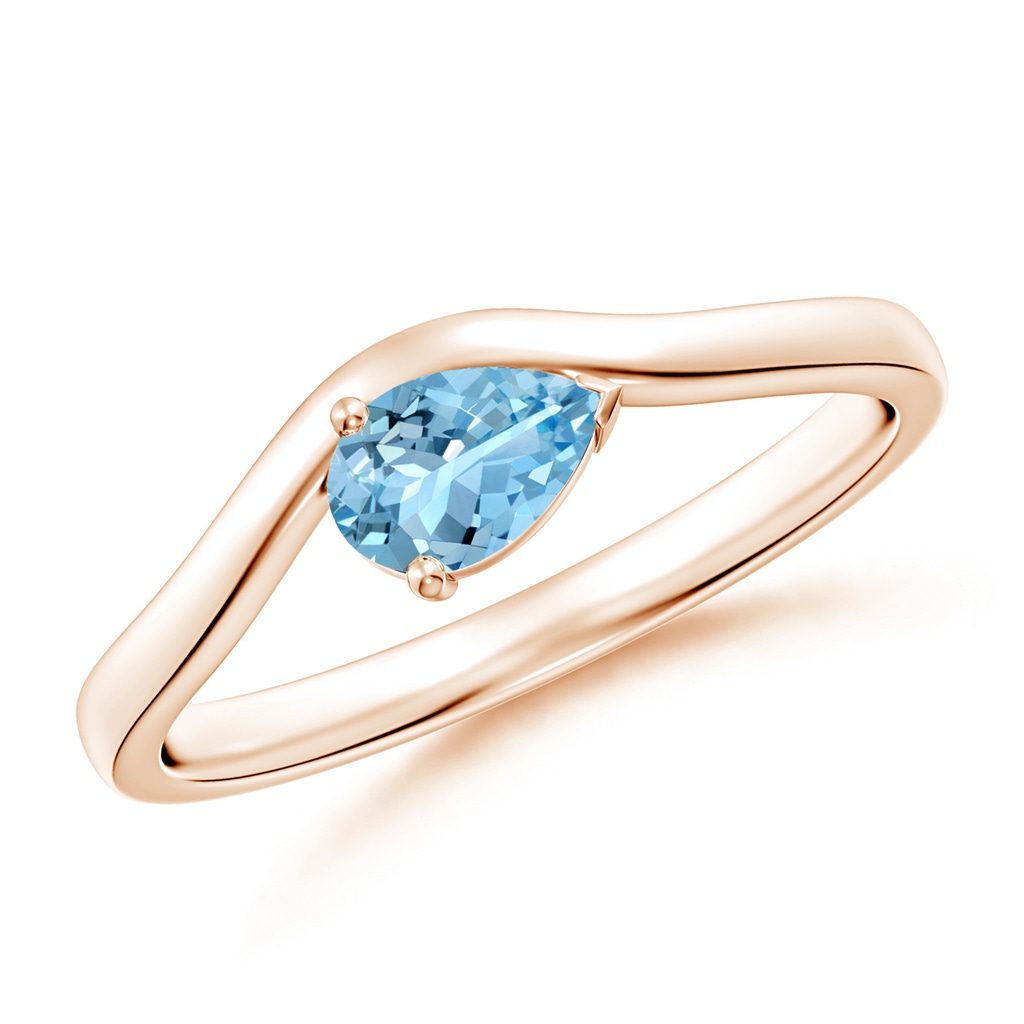 6x4mm AAAA East-West Pear Aquamarine Wave Shank Solitaire Ring in Rose Gold