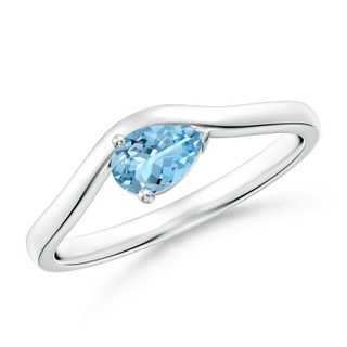 6x4mm AAAA East-West Pear Aquamarine Wave Shank Solitaire Ring in White Gold
